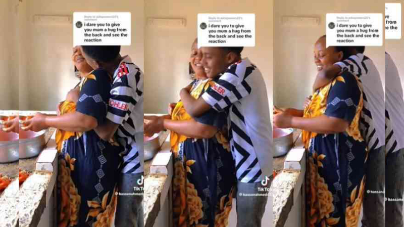 Video of Son Hugging mother from behind sparks mixed reactions