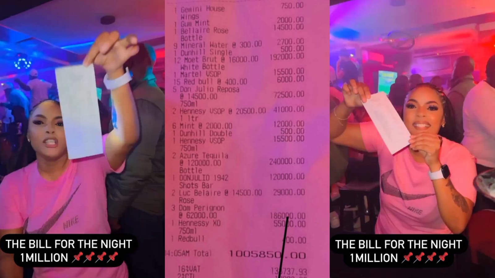 Lady flaunts receipt after spending Ksh 1 million in a club