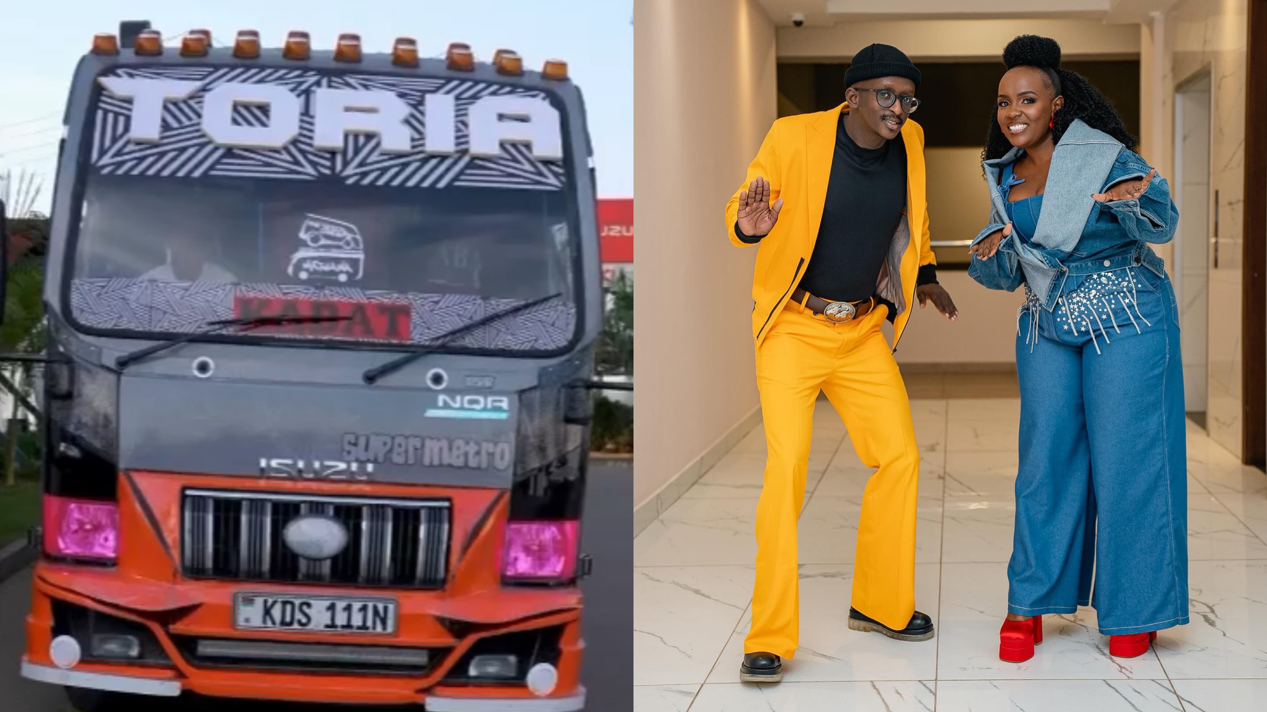 Njugush and his wife Celestine Ndinda have purchase their second Super Metro matatu, named after their son,Toria.